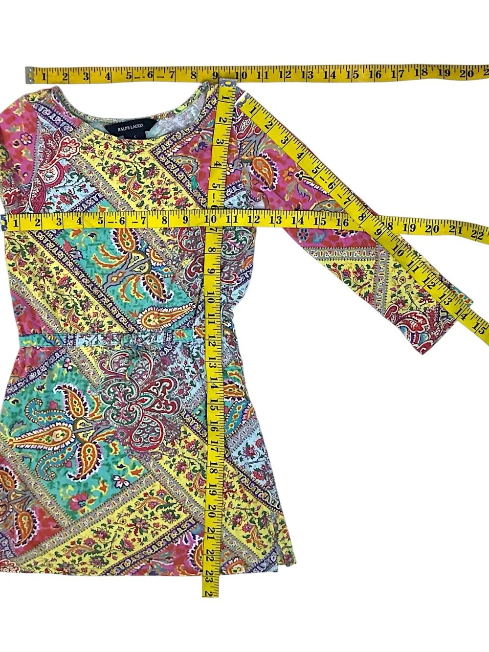 Ralph Lauren Dress 100% Cotton Long Sleeve Boho Patchwork Paisley Girls Size 5